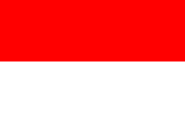 Flagge von Indonesien (Zwei Streifen, oben rot und unten weiß)
Der obere Rotton ist etwas anders als der von Monaco.
