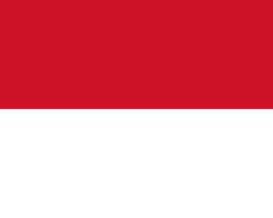 Flagge von Monaco (Zwei Streifen, oben rot und unten weiß)
Der obere Rotton ist etwas anders als der von Indonesien.