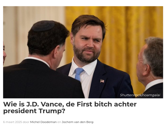 Artikelausschnitt mit dem Titel:
Wie is J.D. Vance, de First bitch achter president Trump?
