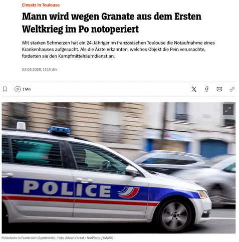  Mann wird wegen Granate aus dem Ersten Weltkrieg im Po notoperiert 